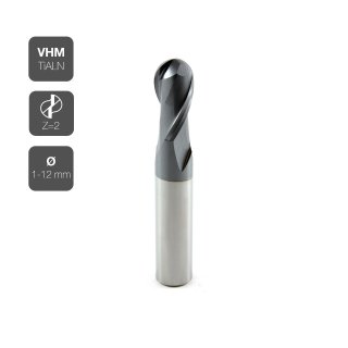 Solid carbide radius milling cutter with TiAlN Z=2