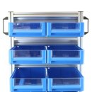 Order picking trolley with open fronted storage boxes...